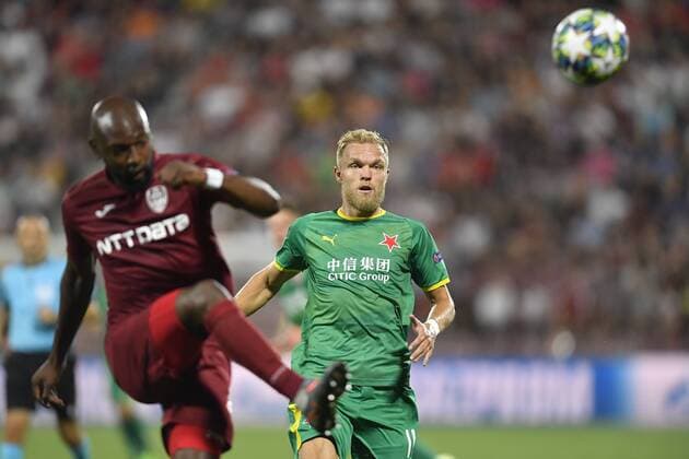 CLUJ-NAPOCA: CFR CLUJ - SK Slavia Praha, UEFA Champions League Mike van Buren of SK Slavia Praha in action during the UEFA Champions League Play-Offs match between CFR Cluj and SK Slavia Praha 20 08 2019, Cluj-Napoca, ROMANIA Credit: ALEX NICODIM IMAGO Copyright: xALEXxNICODIMx