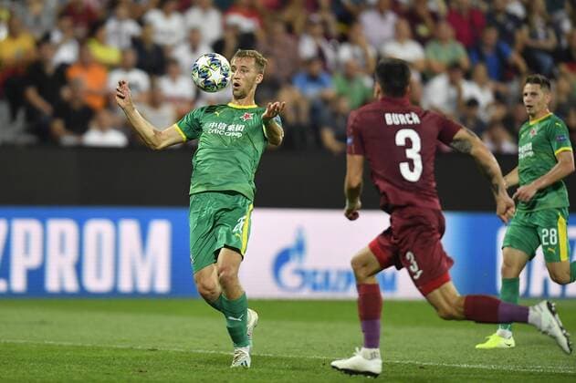 CLUJ-NAPOCA: CFR CLUJ - SK Slavia Praha, UEFA Champions League Tomas Soucek of SK Slavia Praha in action during the UEFA Champions League Play-Offs match between CFR Cluj and SK Slavia Praha 20 08 2019, Cluj-Napoca, ROMANIA Credit: ALEX NICODIM IMAGO Copyright: xALEXxNICODIMx