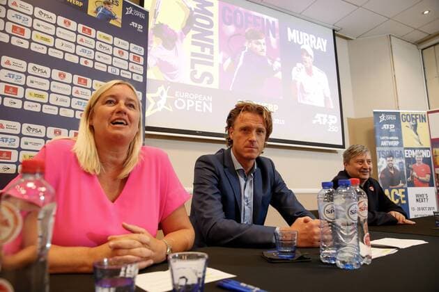 Ilse Van Parys, Dick Norman and Antwerp alderman Ludo Van Campenhout pictured during a press conference, PK, Pressekonferenz on the upcoming European Open ATP, Tennis Herren Antwerp tennis tournament, Wednesday 21 August 2019 in Antwerp. This year s edition of the tournament is taking place from 14 to 20 October. NICOLASxMAETERLINCK  x05646451x