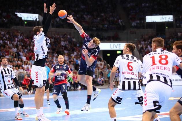 Goalscoring by Goeran Soegard Johannessen Flensburg THW Kiel vs SG Flensburg Handewitt, Handball, Pixum Super Cup, 21 08 2019 THW Kiel vs SG Flensburg Handewitt, Handball, Pixum Super Cup, 21 08 2019 Duesseldorf Copyright: xEIBNER RenexWeissx EP_RWS