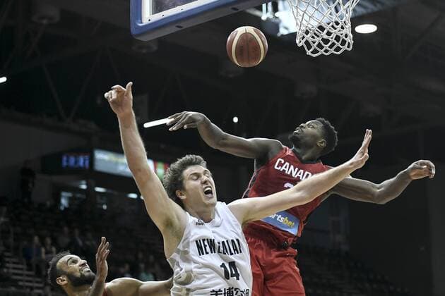 2st August 2019; Quay Centre, Sydney, Australia; International Basketball, Canada versus New Zealand Tall Blacks; Melvin Ejim of Canada blocks a shot from Rob Loe of New Zealand - Editorial Use Only.  ActionPlus12161605 NigelxOwen