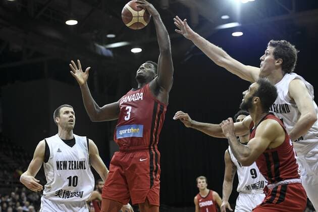 2st August 2019; Quay Centre, Sydney, Australia; International Basketball, Canada versus New Zealand Tall Blacks; Melvin Ejim of Canada catches a rebound as Tom Abercrombie of New Zealand watches on - Editorial Use Only.  ActionPlus12161626 NigelxOwen