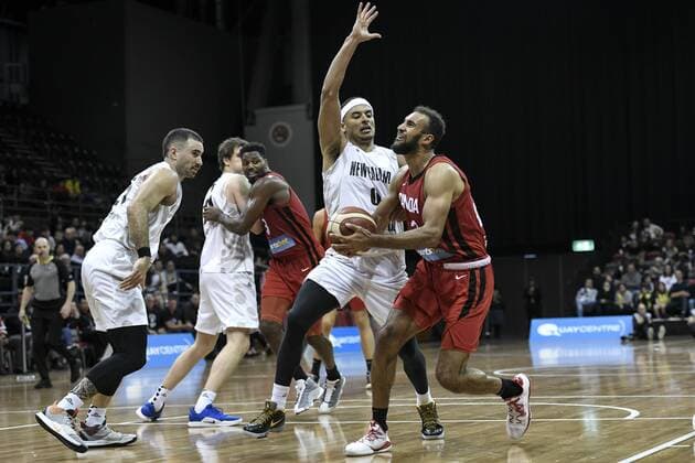 2st August 2019; Quay Centre, Sydney, Australia; International Basketball, Canada versus New Zealand Tall Blacks; Phil Scrubb of Canada drives to the basket past Tai Webster of New Zealand - Editorial Use Only.  ActionPlus12161628 NigelxOwen