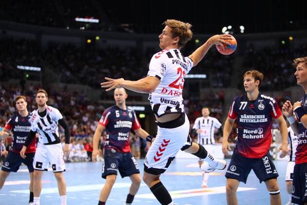 Goalscoring by Rune Dahmke Kiel THW Kiel vs SG Flensburg Handewitt, Handball, Pixum Super Cup, 21 08 2019 THW Kiel vs SG Flensburg Handewitt, Handball, Pixum Super Cup, 21 08 2019 Duesseldorf Copyright: xEIBNER RenexWeissx EP_RWS