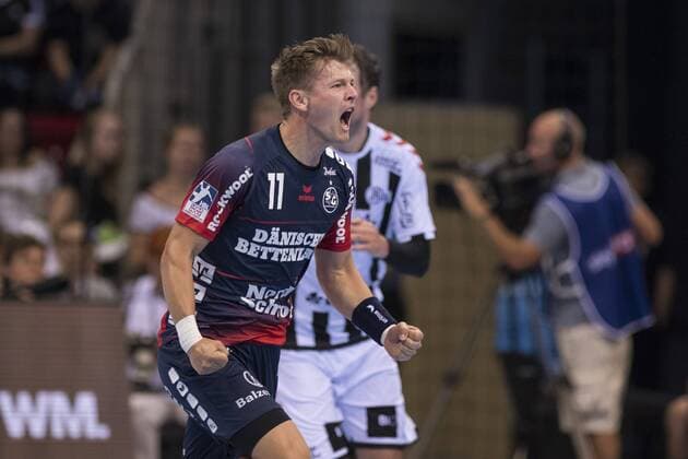 Lasse Svan SG Flensburg Handewitt cheers on 21 08 2019 at the Pixum Super Cup in Düsseldorf Nordrhein Westfalen in the ISS Dome SG Flensburg Handewitt against THW Kiel Düsseldorf Nordrhein Westfalen Germany Copyright: xMartinxZiemerx xnordpoolx