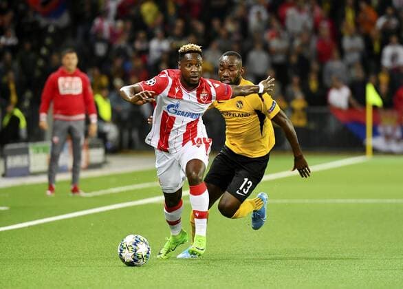 21 08 2019 Bern ,Stade de Suisse Football Men Season 2019 2020 Champions League BSC Young Boys Red Star Belgrade Picture Richmond Boakye Red Star I vs. Nicolas Moumi Ngamaleu YB Action Tackle