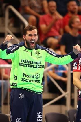 Benjamin Buric Flensburg clenching his fists THW Kiel vs SG Flensburg Handewitt, Handball, Pixum Super Cup, 21 08 2019 THW Kiel vs SG Flensburg Handewitt, Handball, Pixum Super Cup, 21 08 2019 Duesseldorf Copyright: xEIBNER RenexWeissx EP_RWS