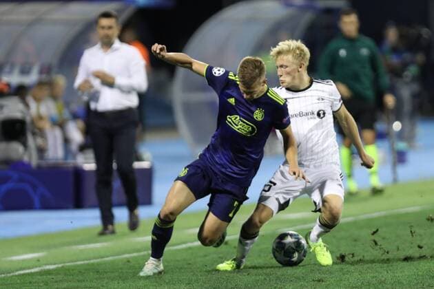 Zagreb, 21 08 2019 - Stadion Maksimir, Play-offs, 1st leg. GNK Dinamo (blue) - Rosenborg BK (white) 2:0 Dani Olmo (7) vs Birger Meling (3) 