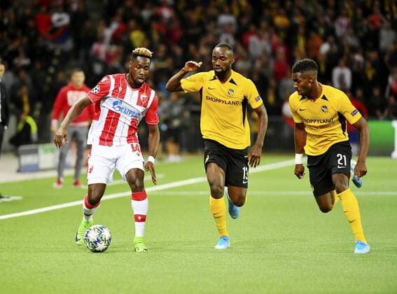 21 08 2019 Bern ,Stade de Suisse Football Men Season 2019 2020 Champions League BSC Young Boys Red Star Belgrade In picture Richmond Boakye Red Star I against Nicolas Moumi Ngamaleu and 21 Ulisses Garcia YB Action