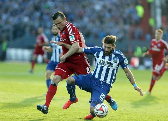 Karlsruher SC Germany, Karlsruhe, 02 06 2015, Soccer, Bundesliga, Season 2014 2015, Relegation Rückspiel, Karlsruher SC Hamburger SV 1 2 n V v l Ivica Olic HSV , Enrico Valentini Karlsruher SC