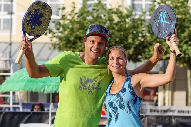 Finalists Benjamin RINGLSTETTER and Maraike BIGLMAIER, Beach Tennis, German Championships and ITF Beach Tennis Saarlouis 2019, Kleiner Markt in Saarlouis, 22 08 2019,