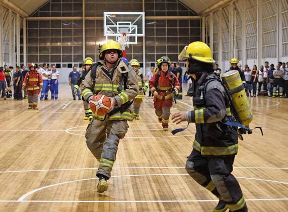 August 22, 2019 EUM20190822SOC01 JPG VERACRUZ, See FirefighterBomberos Basketball August 22, 2019 With suit and equipment well on, Firefighters of Veracruz faced their peers from Boca del Rio, in the auditorium Benito Juarez This is the second year that this basketball match is held, where athletes play with the 25 kilos weighed by the fire fighting equipment Photo Agency EL UNIVERSALEELG Latin News August 22, 2019  - ZUMAu78_ 20190822_zaf_u78_054 Copyright: xElxUniversalx