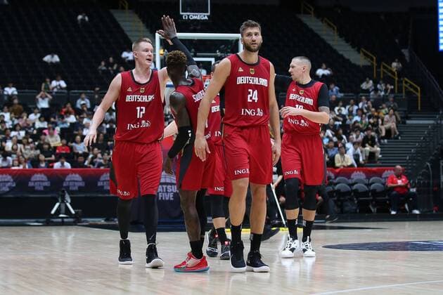 l r Robin Benzing 12 Germany, Captain, Basket Saragossa , Dennis Schroeder 17 Germany, Oklahoma City Thunder, NBA , Maximilian Kleber 24 Germany, Dallas Mavericks, NBA , Daniel Theis 10 Germany, Boston Celtics, NBA , Germany vs Tunisia, Basketball, Test match, FIBA World Cup 2019, 23 08 2019 Saitama Tokyo Japan Copyright: xkolbert-press MatthiasxStickelx