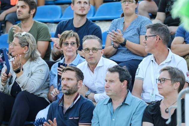 Federal Foreign Minister Heiko Maas visits the womens final, Beach Tennis, German Championships and ITF Beach Tennis Saarlouis 2019, Kleiner Markt in Saarlouis, 23 08 2019,