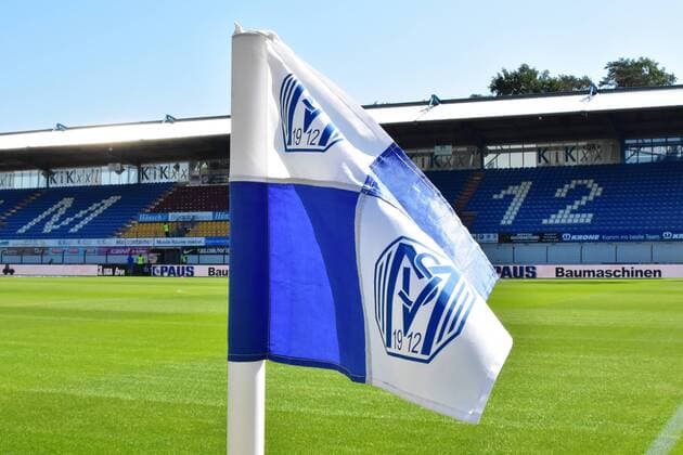 GER, 3 FBL, SV Meppen vs FC Carl Zeiss Jena 24 08 2019, Hänsch Arena, Meppen, GER, SV Meppen vs FC Carl Zeiss Jena DFL regulations prohibit any use of photographs as image sequences and or quasi video in picture corner flag of SV Meppen feature symbol symbol photo characteristic detail nordphotox xPaetzel nph00403