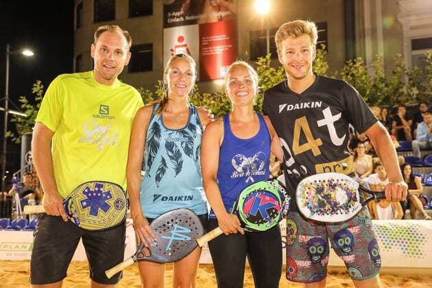 Benjamn Ringlstetter and Mareike Biglmaier German Champion 2019 and Sarah Bolsmann and Tobias Notter Vice Champion , German Championships in Beach Tennis 2019 Final Mixed, Kleiner Markt in Saarlouis, 24 08 2019,