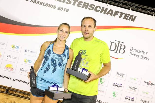 German Champions 2019 Mareike Biglmaier and Benjamin Ringlstetter, German Championships in Beach Tennis 2019 Finale Mixed, Kleiner Markt in Saarlouis, 24 08 2019,