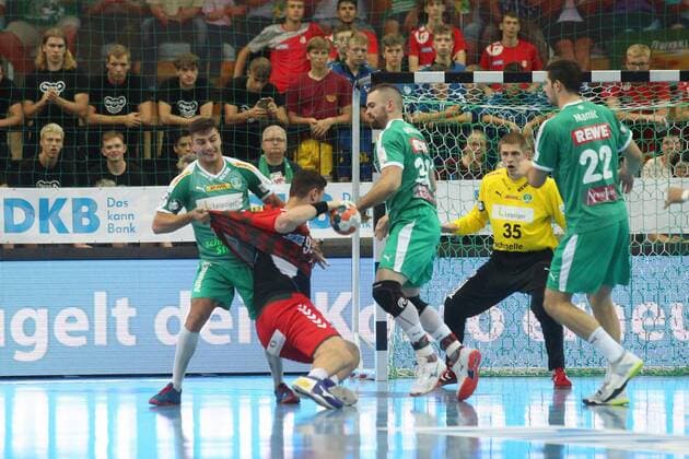 SC DHfK Leipzig vs Fuechse Berlin, Liqui Moly HBL, 25 08 19 Handball, 1 Bundesliga, Season 2019 2020, 1 Matchday SC DHfK Leipzig vs Fuechse Berlin on 25 08 19 in the Arena Leipzig In the picture Lucas KRZIKALLA 8, SC DHfK Leipzig moves to Mijajlo Marsenic 93, Fuechse Berlin , Alen MILOSEVIC 34, SC DHfK Leipzig Copyright: xBEAUTIFULxSPORTS JanxKaeferx