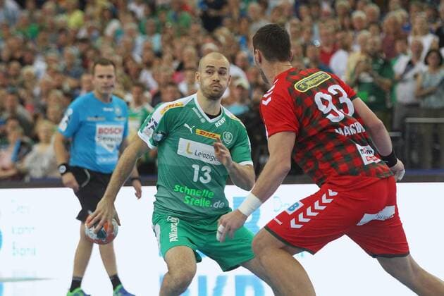 SC DHfK Leipzig vs Fuechse Berlin, Liqui Moly HBL, 25 08 19 Handball, 1 Bundesliga, Season 2019 2020, 1 Matchday SC DHfK Leipzig vs Fuechse Berlin on 25 08 19 in the Arena Leipzig In the picture Maximilian JANKE 13, SC DHfK Leipzig vs Mijajlo Marsenic 93, Fuechse Berlin Copyright: xBEAUTIFULxSPORTS JanxKaeferx