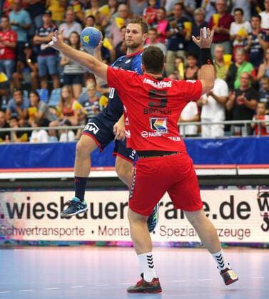 BAU 25 08 2019 Bietigheim Handball SG BBM Bietigheim vs ASV Hamm Westfalen, Michael Kraus BBM on the ball