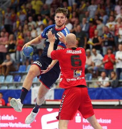 BAU 25 08 2019 Bietigheim Handball SG BBM Bietigheim vs. ASV Hamm Westfalen, Vetle Ronningen BBM on the ball