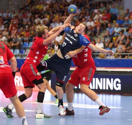 BAU 25 08 2019 Bietigheim Handball SG BBM Bietigheim vs. ASV Hamm Westfalen, v l Fabian Huesmann Hamm , Jonas Link BBM