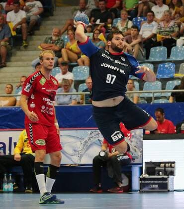 BAU 25 08 2019 Bietigheim Handball SG BBM Bietigheim vs ASV Hamm Westfalen, v l Stefan Lex Hamm , Jonathan Fischer BBM