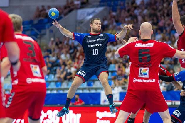 Bietigheim, Germany 25 August 2019 2 BL 19 20 SG BBM Bietigheim vs ASV Hamm Westfalen Michael Kraus SG BBM Bietigheim , Markus Fuchs Hamm Bietigheim Egetrans Arena Baden Württemberg Germany