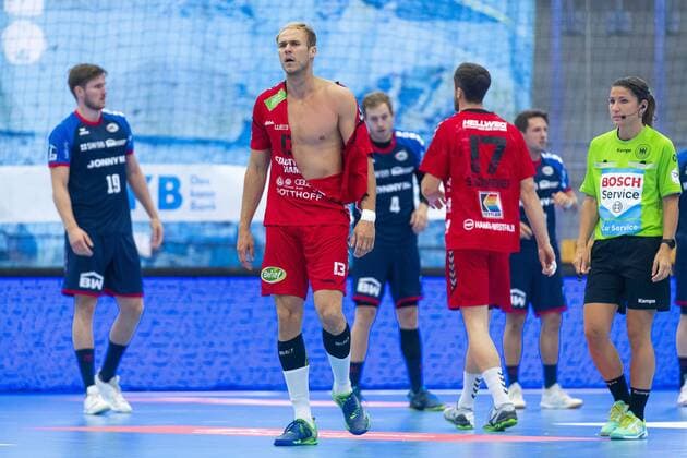 Bietigheim, Germany 25 August 2019 2 BL 19 20 SG BBM Bietigheim vs ASV Hamm Westfalen Stefan Lex Hamm Torn jersey Bietigheim Egetrans Arena Baden Württemberg Germany