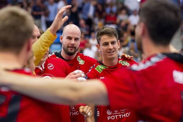Bietigheim, Germany 25 August 2019 2 BL 19 20 SG BBM Bietigheim vs ASV Hamm Westfalen the team of Hamm, final cheers final cheers emotion joy Bietigheim Egetrans Arena Baden Württemberg Germany