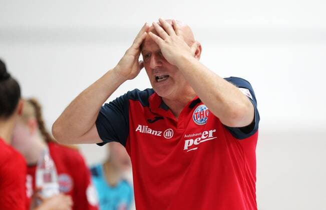 Handball 1 Bundesliga Women, season opening, THC Kopenhageb Haandbold 25 08 2019, Erfurt, Riethsporthalle, Handball 1 Bundesliga Women, season 2019 2020, Thüringer Handballclub, season opening Thüringer HC Kopenhageb Haandbold in picture Trainer Herbert Müller THC