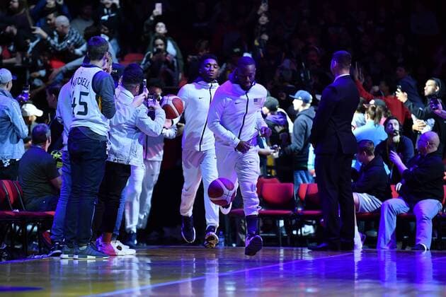 BASKETBALL CANADA USA, USA players run out at the start of the Pre-FIBA World Cup series match between Canada and the USA at Qudos Bank Arena in Sydney, Monday, August 26, 2019. ( NO ARCHIVING, EDITORIAL USE ONLY, NO USE IN BOOKS WITHOUT CONSENT SYDNEY NSW AUSTRALIA  Copyright: xDEANxLEWINSx 20190826001415005299