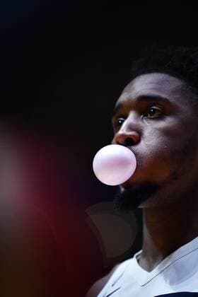 BASKETBALL CANADA USA, Donovan Mitchell of the USA chews chewing gum before the Pre-FIBA World Cup series match between Canada and the USA at Qudos Bank Arena in Sydney, Monday, August 26, 2019. ( NO ARCHIVING, EDITORIAL USE ONLY, NO USE IN BOOKS WITHOUT CONSENT SYDNEY NSW AUSTRALIA  Copyright: xDEANxLEWINSx 20190826001415006071