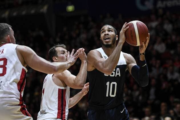 26th August 2019; Qudos Bank Arena, Sydney, New South Wales, Australia; International Basketball, United Sates of America Basketball versus Canada Basketball; Jayson Tatum of USA prepares to shoot - Editorial Use Only.  ActionPlus12163459 NigelxOwen