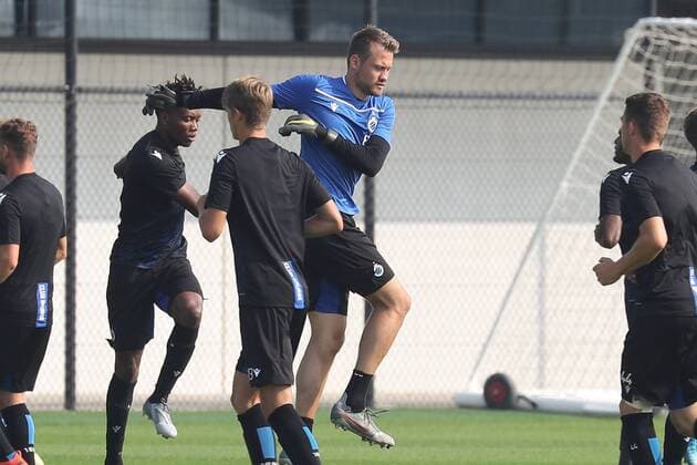 Club s goalkeeper Simon Mignolet pictured during a training session of Belgian soccer team Club Brugge, Tuesday 27 August 2019 in Brugge, in preparation of Tomorrow s return match against Austrian club LASK Linz in the play-offs of the UEFA Champions League. BRUNOxFAHY  x05649909x