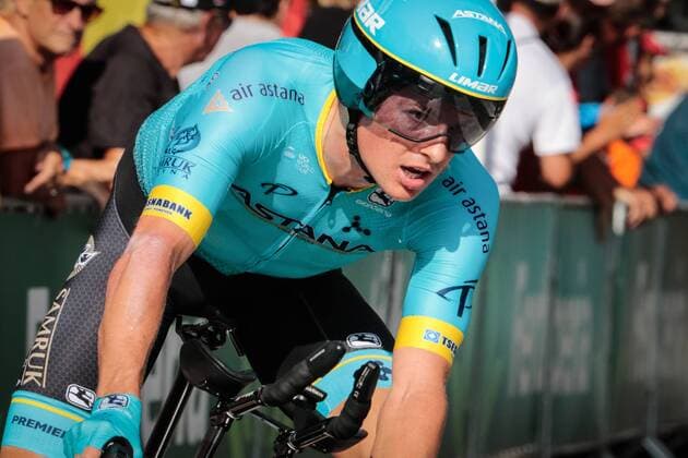 The Astana Pro Team KAZ with Jakob Fuglsang DEN DK Action Racing scene landscape horizontal Event 74 Spain Tour Vuelta a Espana 1 Stage Stage 1 Salinas de Torrevieja to to Torrevieja 13 4 km T T T Team Time Trial Team time trial Contre la montre par l equipe Place Torrevieja Region Province Alicante Spain Spain Espana Europe Date Date 24 08 2019 Stiehl Photography