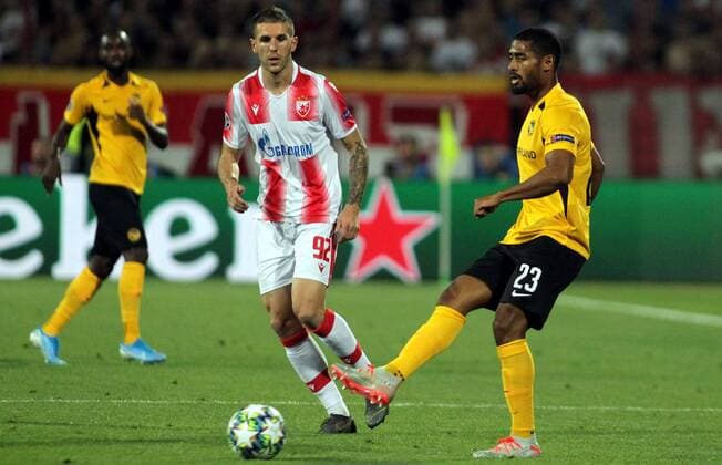 Fußball, CL-Quali, Roter Stern Belgrad - BSC Young Boys Bern 27.08.2019 Belgrade(Serbia) FK Crvena Zvezda(Red Star)-BSC Young Boys Champions League play off men s footbal Aleksa Vukanovic(C)FK Crvena Zvezda(Red Star), Nicolas Moumi Ngamaleu(R)BSC Young Boys : 