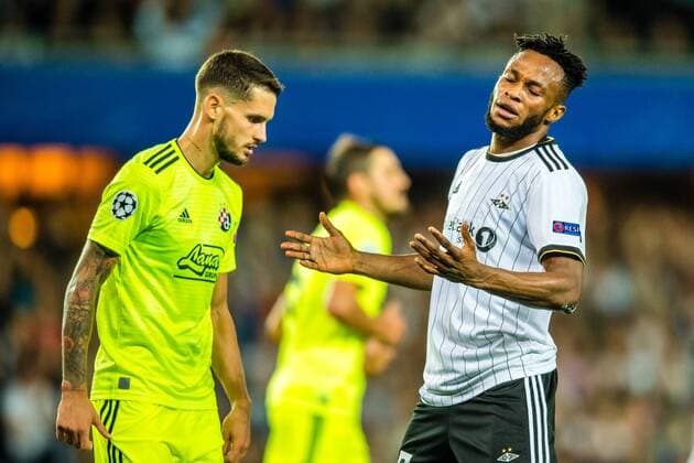 190828 Samuel Adeniyi Adegbenro of Rosenborg reacts during the Champions League play off match between Rosenborg and Dinamo Zagreb on August 28, 2019 in Trondheim Photo Marius Simensen BILDBYRAN Cop 238 bbeng champions league play off dinamo zagreb football fotball fotboll rosenborg,  Copyright: MARIUSxSIMENSEN BB190828BB028