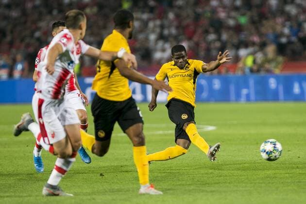 27th August 2019, Rajko Mitic Stadium, Belgrade, Serbia; UEFA Champions league football, qualifying, Red Star Belgrade versus Young Boys; Roger Assale of Young Boys shoots on the goal - Editorial Use Only  ActionPlus12163656 NikolaxKristic