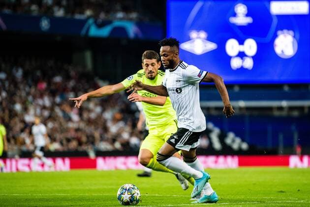 190828 Samuel Adeniyi Adegbenro of Rosenborg during the Champions League play off match between Rosenborg and Dinamo Zagreb on August 28, 2019 in Trondheim Photo Marius Simensen BILDBYRAN Cop 238 bbeng champions league play off dinamo zagreb football fotball fotboll rosenborg,  Copyright: MARIUSxSIMENSEN BB190828BB066