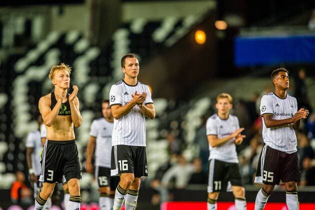 190828 Birger Solberg Meling and Even Hovland of Rosenborg looks dejected after the Champions League play off match between Rosenborg and Dinamo Zagreb on August 28, 2019 in Trondheim Photo Marius Simensen BILDBYRAN Cop 238 bbeng champions league play off dinamo zagreb football fotball fotboll rosenborg,  Copyright: MARIUSxSIMENSEN BB190828BB099