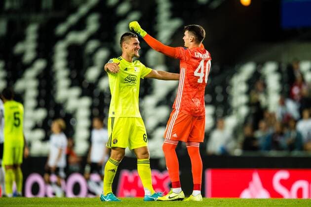 190828 Emir Dilaver and Dominik Livakovic of Dinamo Zagreb celebrates after scoring the Champions League play off match between Rosenborg and Dinamo Zagreb on August 28, 2019 in Trondheim Photo Marius Simensen BILDBYRAN Cop 238 bbeng champions league play off dinamo zagreb football fotball fotboll rosenborg,  Copyright: MARIUSxSIMENSEN BB190828BB104