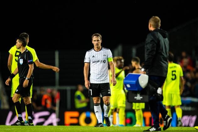 190828 Mike Lindemann Jensen of Rosenborg looks dejected after the Champions League play off match between Rosenborg and Dinamo Zagreb on August 28, 2019 in Trondheim Photo Marius Simensen BILDBYRAN Cop 238 bbeng champions league play off dinamo zagreb football fotball fotboll rosenborg,  Copyright: MARIUSxSIMENSEN BB190828BB105