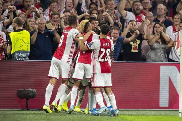 AMSTERDAM , 29-08-2019 , Johan Cruijff ArenA , Champions League playoff, season 2019-2020 , Ajax player Edson Alvarez celebrating the 1-0 during the match Ajax - APOEL Nicosia Ajax - APOEL Nicosia  x4211890x Copyright: