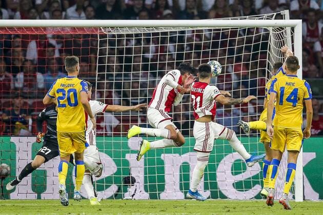 AMSTERDAM , 29-08-2019 , Johan Cruijff ArenA , Champions League playoff, season 2019-2020 , Ajax player Edson Alvarez scores the 1-0 during the match Ajax - APOEL Nicosia Ajax - APOEL Nicosia  x4211893x Copyright: