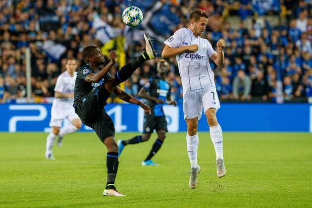 Club s Clinton Mata and LASK s Rene Renner fight for the ball during a game between Belgian soccer team Club Brugge and Austrian club LASK Linz, Wednesday 28 August 2019 in Brugge, the return match in the play-offs of the UEFA Champions League, after a 0-1 victory of Club in the first leg. KURTxDESPLENTER  x05650853x