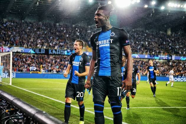 Club s Hans Vanaken and Club s Simon Deli celebrate during a game between Belgian soccer team Club Brugge and Austrian club LASK Linz, Wednesday 28 August 2019 in Brugge, the return match in the play-offs of the UEFA Champions League, after a 0-1 victory of Club in the first leg. BRUNOxFAHY  x05650937x
