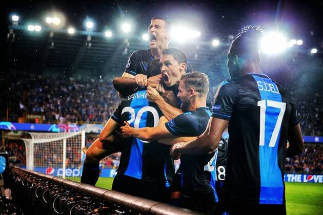 Sport Bilder des Tages Club s players celebrate during a game between Belgian soccer team Club Brugge and Austrian club LASK Linz, Wednesday 28 August 2019 in Brugge, the return match in the play-offs of the UEFA Champions League, after a 0-1 victory of Club in the first leg. BRUNOxFAHY  x05650939x