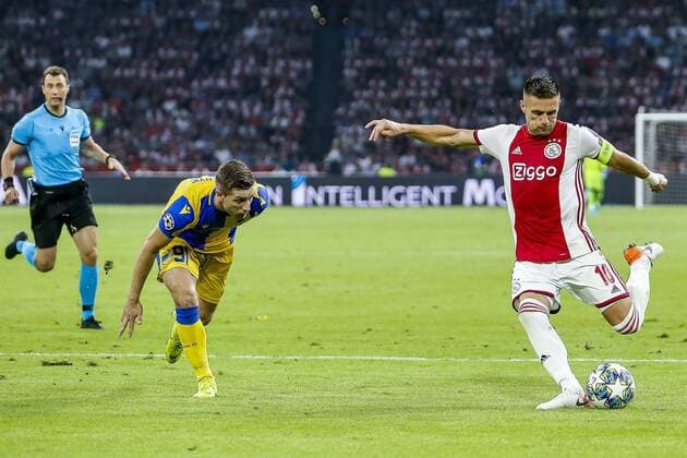 AMSTERDAM , 29-08-2019 , Johan Cruijff ArenA , Champions League playoff, season 2019-2020 , Ajax player Dusan Tadic scores the 2-0 during the match Ajax - APOEL Nicosia Ajax - APOEL Nicosia  x4212207x Copyright: