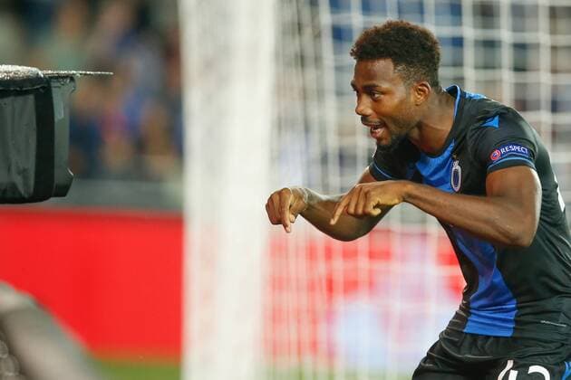 Sport Bilder des Tages Club s Emmanuel Bonaventure Dennis celebrates after scoring during a game between Belgian soccer team Club Brugge and Austrian club LASK Linz, Wednesday 28 August 2019 in Brugge, the return match in the play-offs of the UEFA Champions League, after a 0-1 victory of Club in the first leg. BRUNOxFAHY  x05650963x